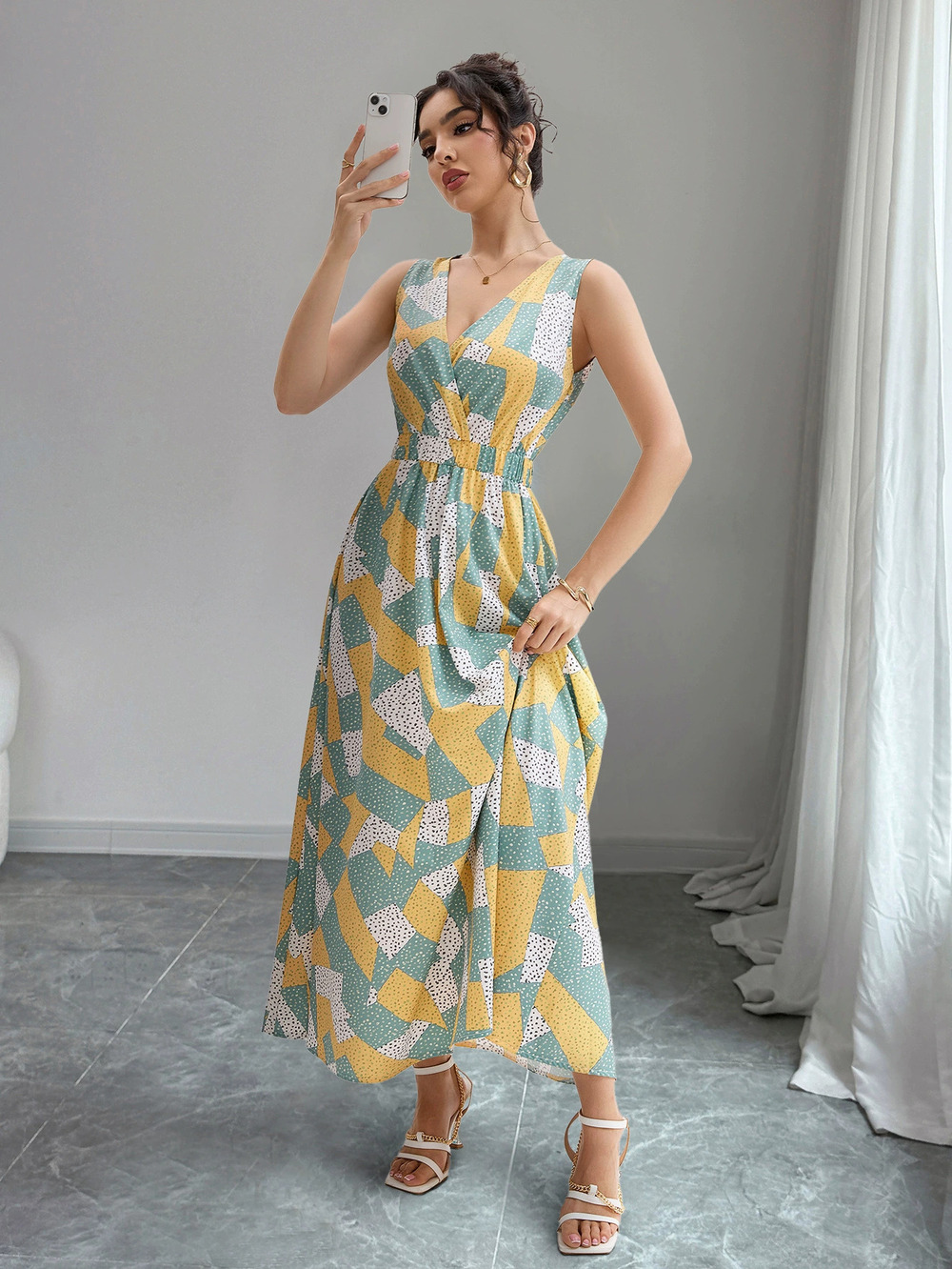 ZARA In Stock Real Photo Sexy V Neck Sleeveless Elegant Long Dress Slim Waist